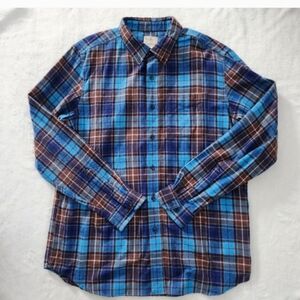 L.L. Bean‎ Mens Blue Brown Scotch Plaid Flannel Shirt Traditional Fit Size Large